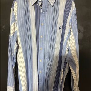 Ralph Lauren Men's Blue and White Striped Shirt